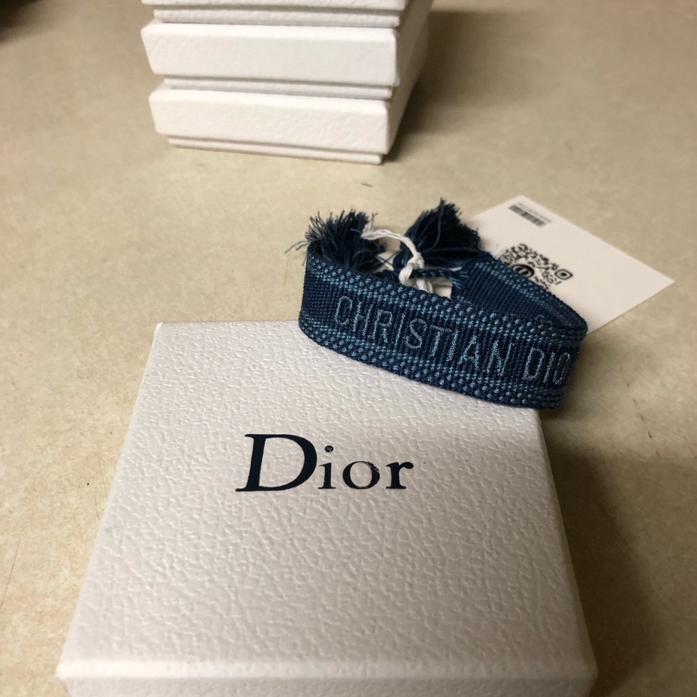 Christian Dior Friendship Bracelet Navy Blue Women Woven Bracelet Embroidered